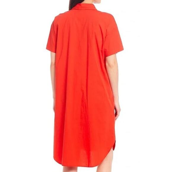 Eileen Fisher Short Sleeve Knee Length Button Up Shirt Dress Red Women's Size XS - Picture 2 of 7